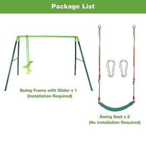 RedSwing Swing Seat for Kids Outdoor with 57-86" Rope, Kids Safety Playground Swing Seat Replacement, Belt Swing, Heavy Duty, with Large Swing Frame Set Backyard Swing and Seesaw， Green