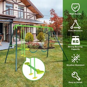 RedSwing Swing Seat for Kids Outdoor with 57-86" Rope, Kids Safety Playground Swing Seat Replacement, Belt Swing, Heavy Duty, with Large Swing Frame Set Backyard Swing and Seesaw， Green