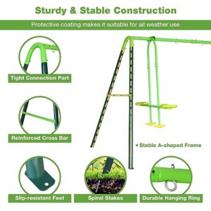 RedSwing Swing Seat for Kids Outdoor with 57-86" Rope, Kids Safety Playground Swing Seat Replacement, Belt Swing, Heavy Duty, with Large Swing Frame Set Backyard Swing and Seesaw， Green