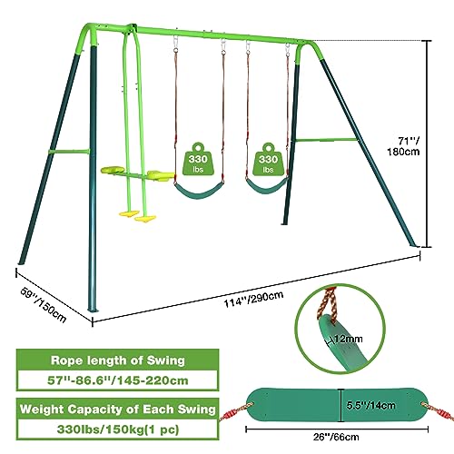 RedSwing Swing Seat for Kids Outdoor with 57-86" Rope, Kids Safety Playground Swing Seat Replacement, Belt Swing, Heavy Duty, with Large Swing Frame Set Backyard Swing and Seesaw， Green