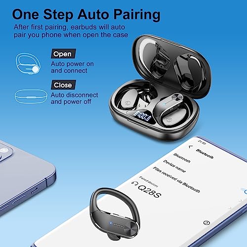hadbleng Ear Buds Wireless Earbuds Bluetooth 5.3 Headphones 60Hrs Playtime Sports Earhooks Over Ear Earphones with LED Display, IPX7 Waterproof Built-in Mic Headset for Workout, Running, Gym