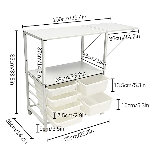 SNKOURIN Kitchen Island Cart on Wheels, Rolling Kitchen Cart with Wine Rack and Storage Drawer, Coffee Station Small Kitchen Cart for Kitchen, Dining Living Room, White