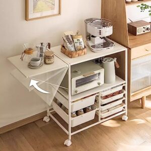 SNKOURIN Kitchen Island Cart on Wheels, Rolling Kitchen Cart with Wine Rack and Storage Drawer, Coffee Station Small Kitchen Cart for Kitchen, Dining Living Room, White