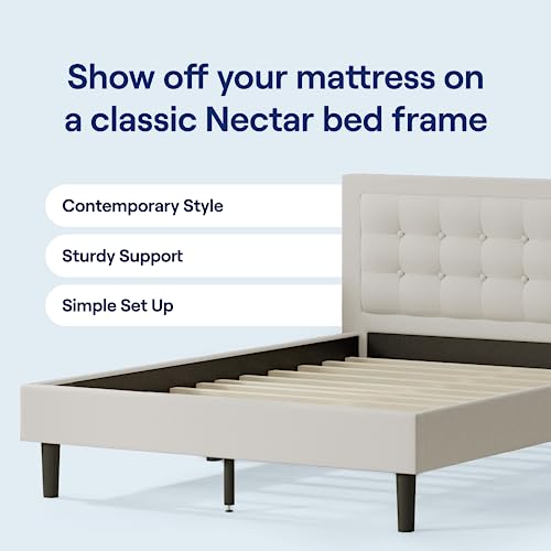 Nectar Bed Frame & Headboard - Linen - Full - 8 Inch Legs and Sturdy Wooden Slats for Support - Contemporary and Durable Upholstery - Holds Up to 700 Pounds - Easy Assembly