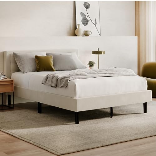 Nectar Bed Frame & Headboard - Linen - Twin - 8 Inch Legs and Sturdy Wooden Slats for Support - Contemporary and Durable Upholstery - Holds Up to 700 Pounds - Easy Assembly