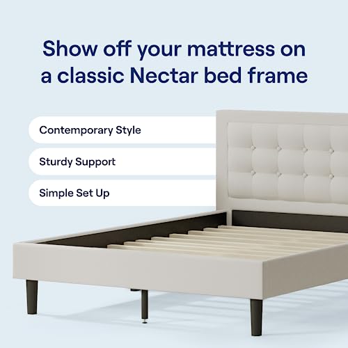 Nectar Bed Frame & Headboard - Linen - Twin - 8 Inch Legs and Sturdy Wooden Slats for Support - Contemporary and Durable Upholstery - Holds Up to 700 Pounds - Easy Assembly