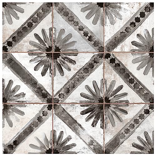 SomerTile FPEHMMKBK Harmonia Kings Marrakech Black 13" x 13" Ceramic Floor and Wall Tile, White