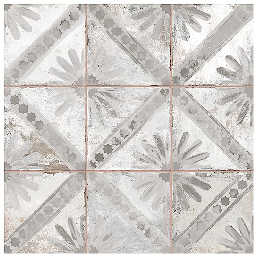 SomerTile FPEHMMKGR Harmonia Kings Marrakech Grey 13" x 13" Ceramic Floor and Wall Tile, White