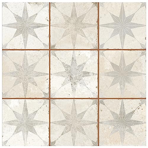 SomerTile FPEHMSW Harmonia Kings Star White 13" x 13" Ceramic Floor and Wall Tile