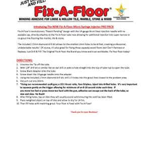 The Original Award Winning Fix-A-Floor Micro Syringe Adapter Pro Pack (6) For Loose & Hollow Flooring Repair. The Micro Syringe Injector should only be used in grout lines less than 1/8”