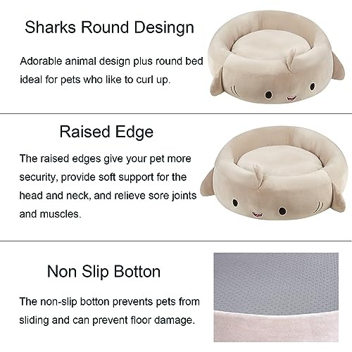 Pet Bed for Dogs, 24Inch Funny Cute Plush Dog Beds, Cozy Soft Dog Round Bed, Fluffy Dog Beds with Non-Slip Bottom (Shark Grey)