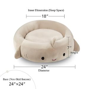 Pet Bed for Dogs, 24Inch Funny Cute Plush Dog Beds, Cozy Soft Dog Round Bed, Fluffy Dog Beds with Non-Slip Bottom (Shark Grey)