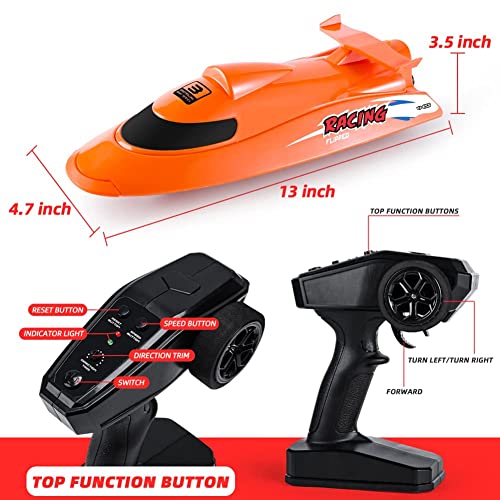 UJIKHSD RC Boat with 180° One-Button Rollover, 30KM/H, Self Righting Remote Control Boat for Pools & Lakes,2.4GHz Racing Boats, Pool Toys for Kids, Radio Controlled Watercraft