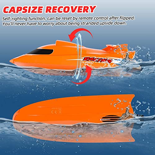 UJIKHSD RC Boat with 180° One-Button Rollover, 30KM/H, Self Righting Remote Control Boat for Pools & Lakes,2.4GHz Racing Boats, Pool Toys for Kids, Radio Controlled Watercraft