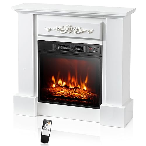 GOFLAME Electric Fireplace with Mantel, 1400W Freestanding Mantel Fireplace Heater with Remote Control, 3 Flame Brightness, Thermostat, 6H Timer, Overheat Protection, CSA Certified (White)