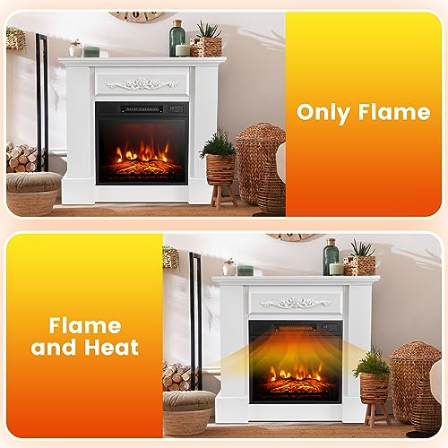GOFLAME Electric Fireplace with Mantel, 1400W Freestanding Mantel Fireplace Heater with Remote Control, 3 Flame Brightness, Thermostat, 6H Timer, Overheat Protection, CSA Certified (White)