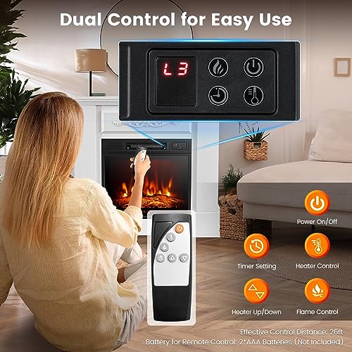 GOFLAME Electric Fireplace with Mantel, 1400W Freestanding Mantel Fireplace Heater with Remote Control, 3 Flame Brightness, Thermostat, 6H Timer, Overheat Protection, CSA Certified (White)