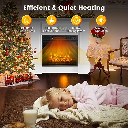 GOFLAME Electric Fireplace with Mantel, 1400W Freestanding Mantel Fireplace Heater with Remote Control, 3 Flame Brightness, Thermostat, 6H Timer, Overheat Protection, CSA Certified (White)