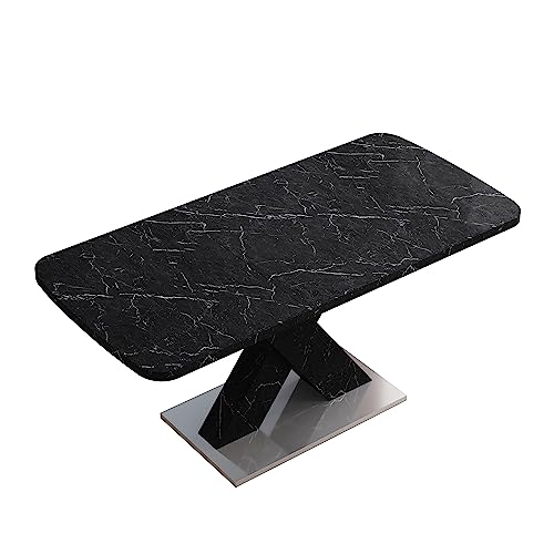 CEMKAR Modern Square Dining Table, 47.24”-62.99" L Stretchable, Printed Black Marble Table Top+MDF X-Shape Table Leg with Metal Base (Black)