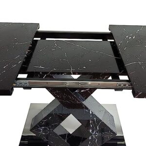 CEMKAR Modern Square Dining Table, 47.24”-62.99" L Stretchable, Printed Black Marble Table Top+MDF X-Shape Table Leg with Metal Base (Black)