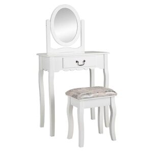 ridfy modern vanity desk with cushioned stool,vanity table set with large drawers,makeup dressing table with 360° rotating mirror for women,small space office, writing, reading,white