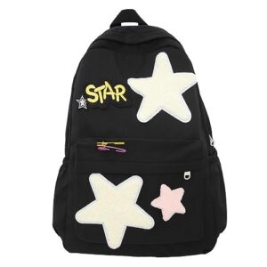 strgzr kawaii cute backpack, aesthetic y2k retro star graphic harajuku backpack laptop backpack travel casual daypack (black)