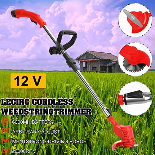 String Trimmer USA Warehouse 12V 2000mAh 2 Batteries 1 Charger Wireless Electric Cordless Grass Trimmer Rod Anti-Slip Telescopic Handle for Lawn Cutting Lawn Care Garden Clearing Weeds Trees