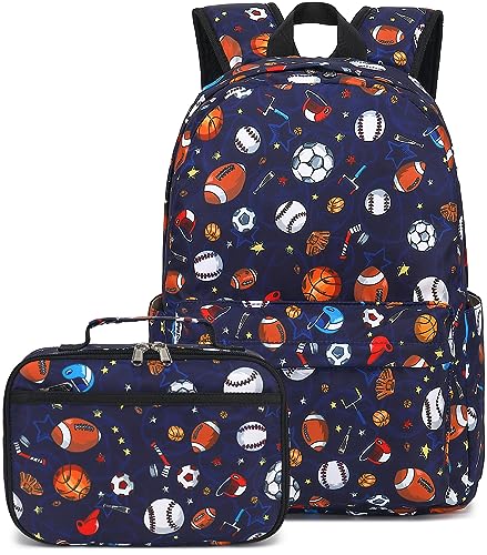 CAMTOP Soccer Backpack for Kids, Boys Girls Preschool Backpack with Lunch Box Toddler Kindergarten Football School Bookbag Set for Age 3-9