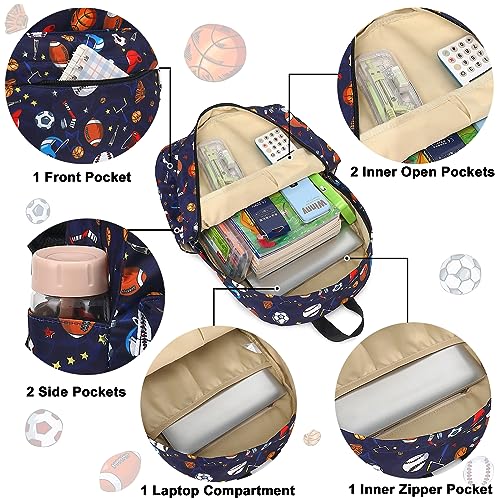 CAMTOP Soccer Backpack for Kids, Boys Girls Preschool Backpack with Lunch Box Toddler Kindergarten Football School Bookbag Set for Age 3-9