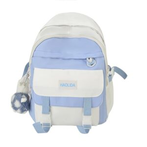 forjmmp aesthetic backpack with kawaii accessories, lightweight casual daypack for women (white+blue)
