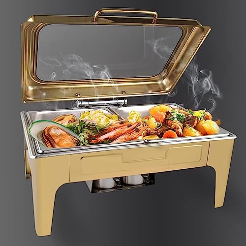 Food Warming Buffet Servers - Stainless Steel Buffet Hot Plates, Table Buffet Heaters, Covered Servers, Food Warmers for Party Buffets, Fondue Buffet Sets.(Size:9L,Color:semi-Gilding) (Semi Gilding)