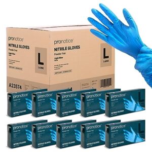 pronotice disposable nitrile glove, blue, general purpose, powderfree, food safe, cleaning, latex-free, full case 1000 gloves (large)