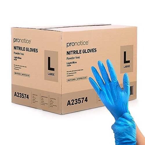 Pronotice Disposable Nitrile Glove, Blue, General Purpose, PowderFree, Food Safe, Cleaning, Latex-Free, Full Case 1000 Gloves (Large)