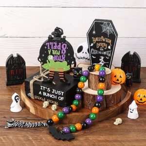 hocus pocus halloween decorations indoor, 6 pcs hocus pocus halloween decor with tombstones, hocus pocus book, witches cauldron, beads garland, halloween tiered tray decor for home table kitchen decor