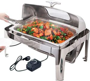 food warmers electric for parties buffets, 9l/13l stainless steel chafing dishes serving food warmer, commercial buffet servers and warmers with visible lid 400w (1/3 size pan 13l)