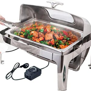 Food Warmers Electric for Parties Buffets, 9L/13L Stainless Steel Chafing Dishes Serving Food Warmer, Commercial Buffet Servers and Warmers with Visible Lid 400W (1/3 Size Pan 13L)