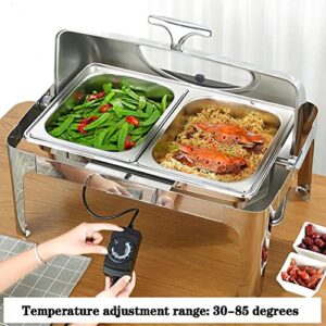 Food Warmers Electric for Parties Buffets, 9L/13L Stainless Steel Chafing Dishes Serving Food Warmer, Commercial Buffet Servers and Warmers with Visible Lid 400W (1/3 Size Pan 13L)