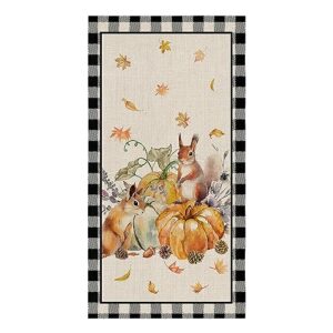kitchen towel thanksgiving pumpkin maple leaves squirrel dish cloths 1 pack 18x28in,super absorbent hand towels bathroom cleaning cloth black buffalo plaid on linen soft dishcloth for drying dishes