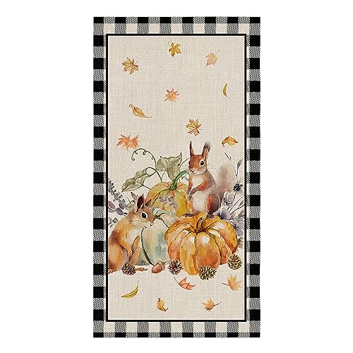 Kitchen Towel Thanksgiving Pumpkin Maple Leaves Squirrel Dish Cloths 1 Pack 18x28in,Super Absorbent Hand Towels Bathroom Cleaning Cloth Black Buffalo Plaid on Linen Soft Dishcloth for Drying Dishes