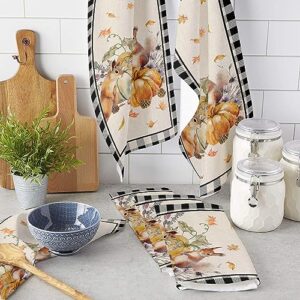 Kitchen Towel Thanksgiving Pumpkin Maple Leaves Squirrel Dish Cloths 1 Pack 18x28in,Super Absorbent Hand Towels Bathroom Cleaning Cloth Black Buffalo Plaid on Linen Soft Dishcloth for Drying Dishes