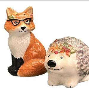 2 Fox And Hedgehog Salt And Pepper Shakers Fall Home Autumn Decoration Set