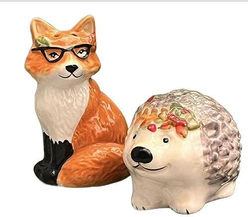 2 Fox And Hedgehog Salt And Pepper Shakers Fall Home Autumn Decoration Set