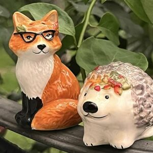 2 Fox And Hedgehog Salt And Pepper Shakers Fall Home Autumn Decoration Set