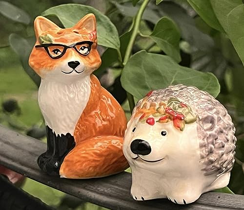 2 Fox And Hedgehog Salt And Pepper Shakers Fall Home Autumn Decoration Set