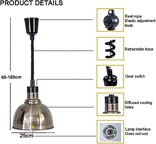 Commercial Heat Lamp Food Warmer Light Food Heat Lamp Warmer, Buffet Heating Light with Infrared Lamp Bulb 250W to Keep Food Warmer, Adjustable Height 60-180cm, Ideal for Kitchen, Restaurant and Cafet