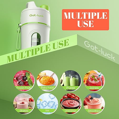 Small Blender for Shakes and Smoothies with 340ml Mini Portable Blender Cup and Travel Lid, BPA-Free Personal Blender for Smoothies with Durable 6 Stainless Steel Blades, USB Rechargeable Fresh Fruit Juicer for Kitchen, Travel, Gym & Office