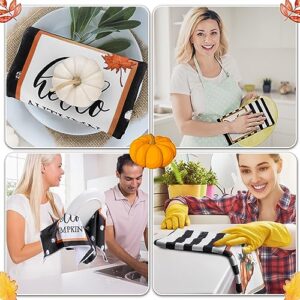 Norme 4 Pcs Thanksgiving Fall Hello Pumpkin Kitchen Towels, 18 x 28 Inch Fall Dish Towels Hello Autumn Polka Dot Stripes Black and White Kitchen Towels Absorbent Drying Cloth for Bathroom Decor Hand