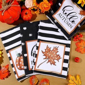Norme 4 Pcs Thanksgiving Fall Hello Pumpkin Kitchen Towels, 18 x 28 Inch Fall Dish Towels Hello Autumn Polka Dot Stripes Black and White Kitchen Towels Absorbent Drying Cloth for Bathroom Decor Hand