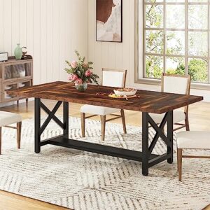 tribesigns 70.8 inch dining table with storage shelf for 6 to 8, wood rectangular kitchen dining room table, rustic farmhouse dinner table home furniture for dining room living room