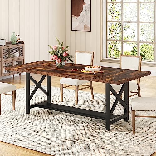 Tribesigns 70.8 Inch Dining Table with Storage Shelf for 6 to 8, Wood Rectangular Kitchen Dining Room Table, Rustic Farmhouse Dinner Table Home Furniture for Dining Room Living Room